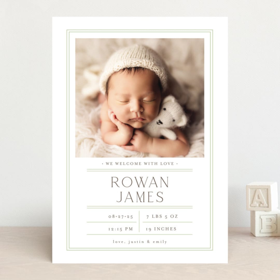 "Birth Stats Label" - Birth Announcements in Lime by Shirley Lin Schneider - Front