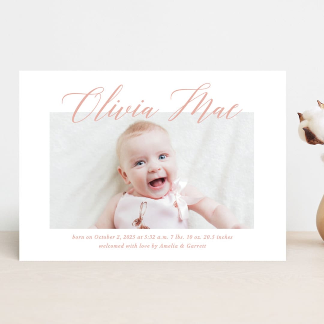 "Sweet Script" - Birth Announcements in Sweet Pea by Jennifer Postorino - Front