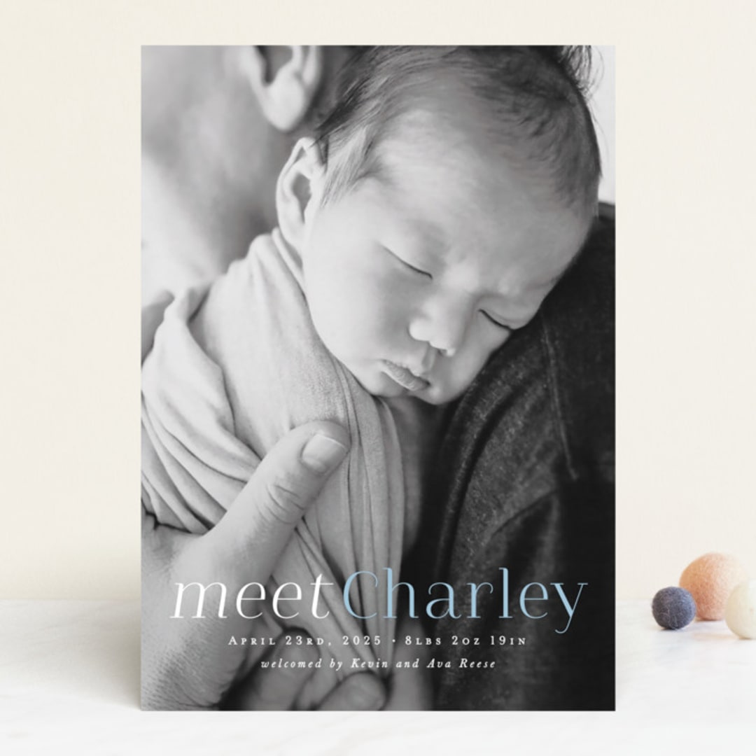 "Meet Charley" - Birth Announcements in Sky Blue by Hooray Creative - Front