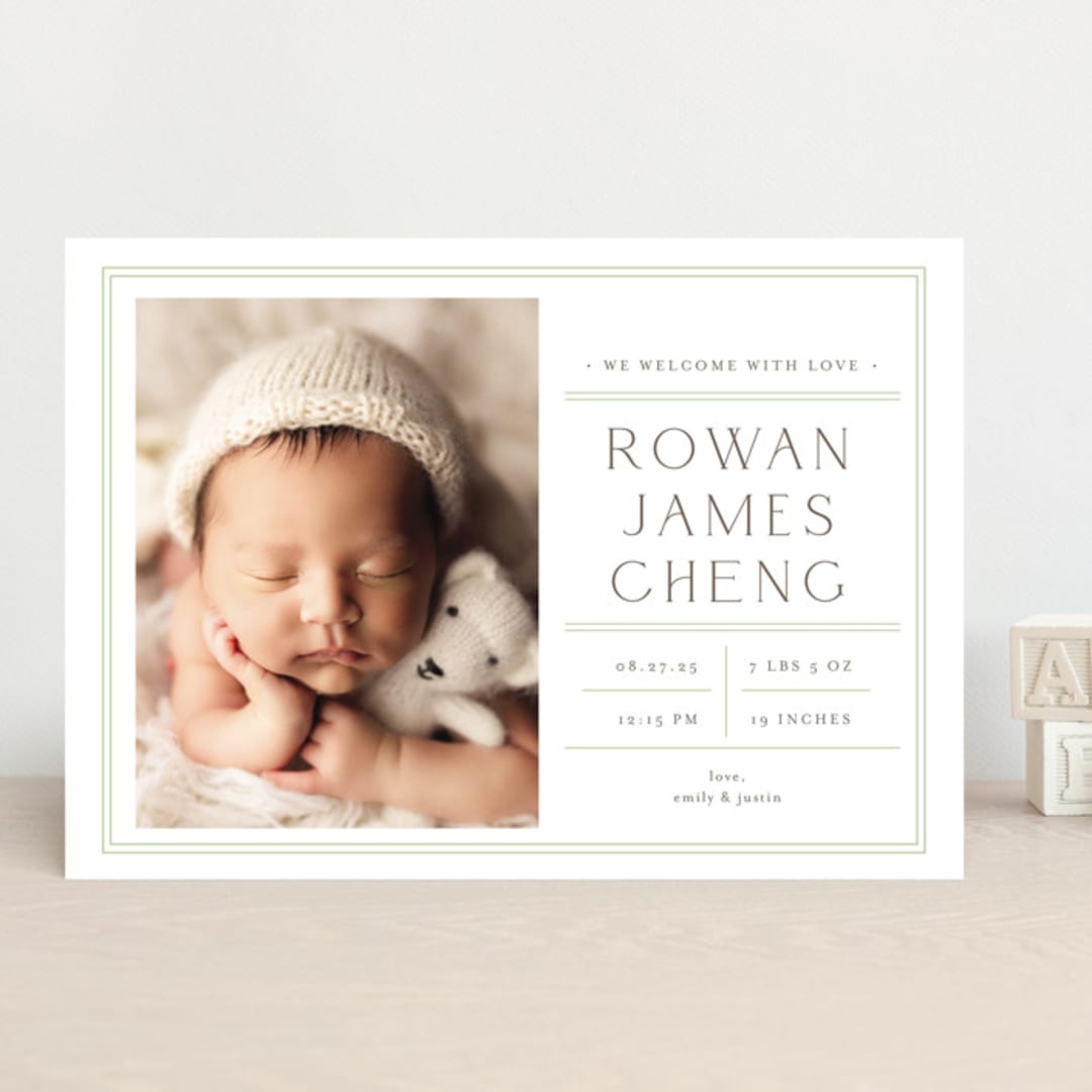 "Birth Stats Label" - Birth Announcements in Lime by Shirley Lin Schneider - Front