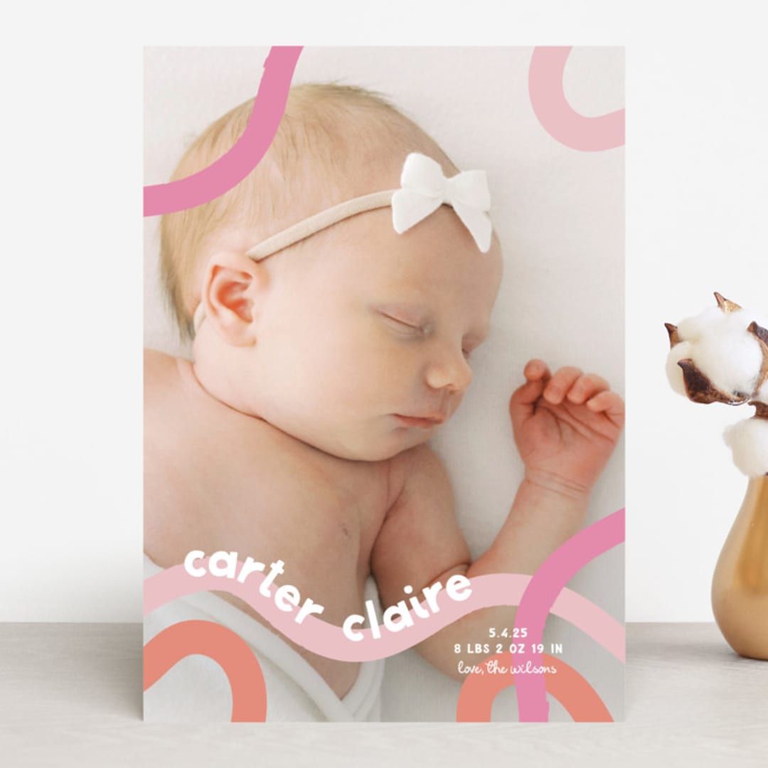 "Wiggle Worm" - Birth Announcements in Peach Sherbet by Lauren Chism - Front