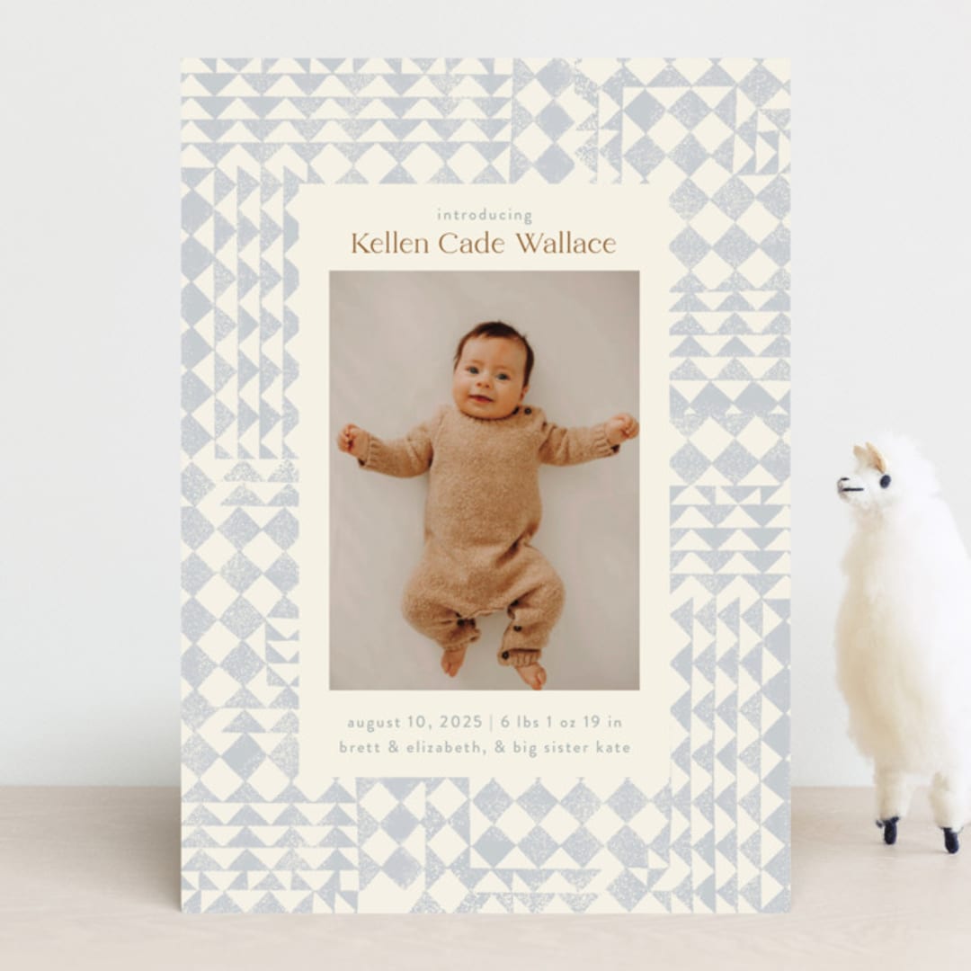 "Patchwork" - Birth Announcements in Bluebell by Julie Murray - Front