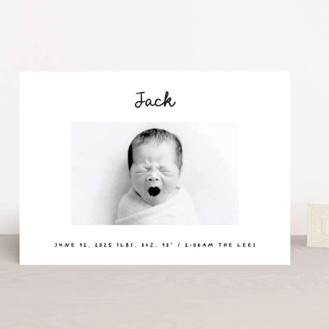 "Cursive" - Birth Announcements in Snow by AK Graphics - Front