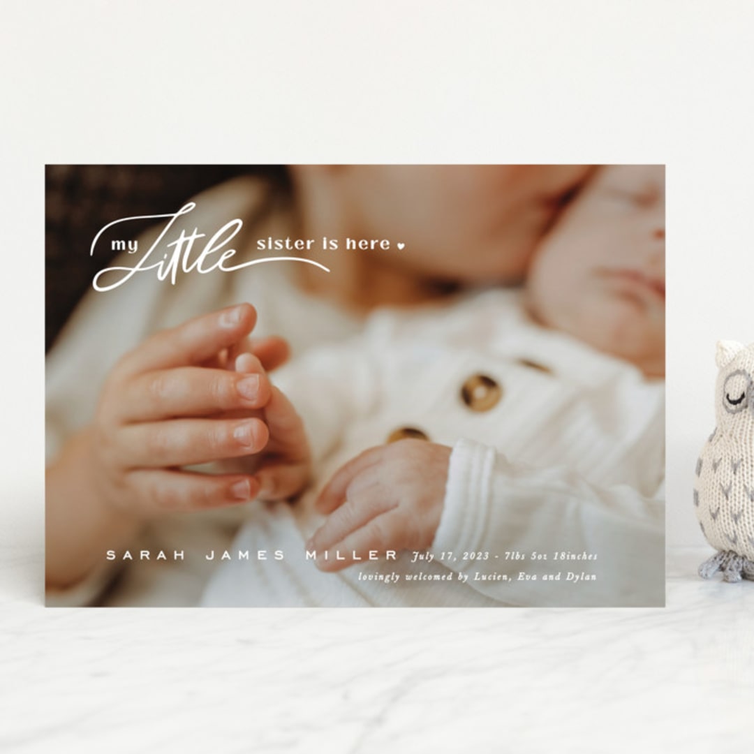 "Sibling intro" - Birth Announcements in Cotton by Creo Study - Front