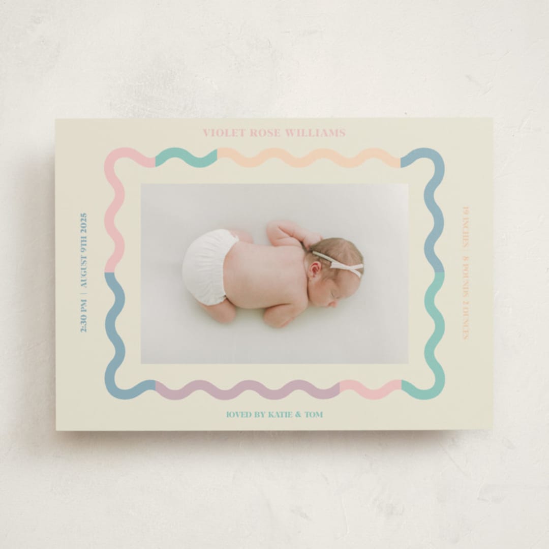 "Wavy Pastel Frame" - Birth Announcements in Cream by Baumbirdy - Front