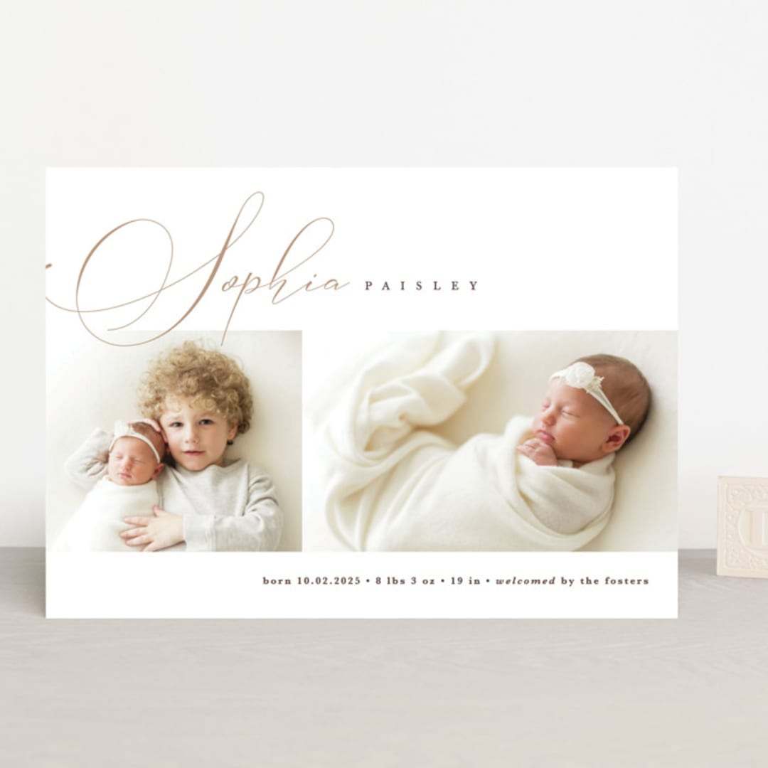 "Classic Twist" - Birth Announcements in Oat by Pixel and Hank - Front