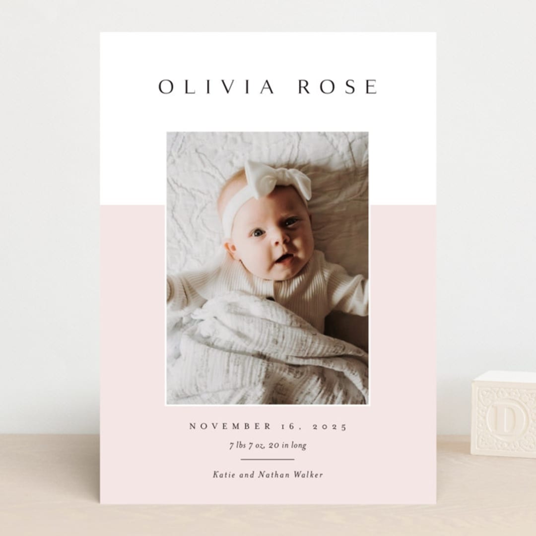 "Cherished" - Birth Announcements in Peony by Kasia Labocki - Front