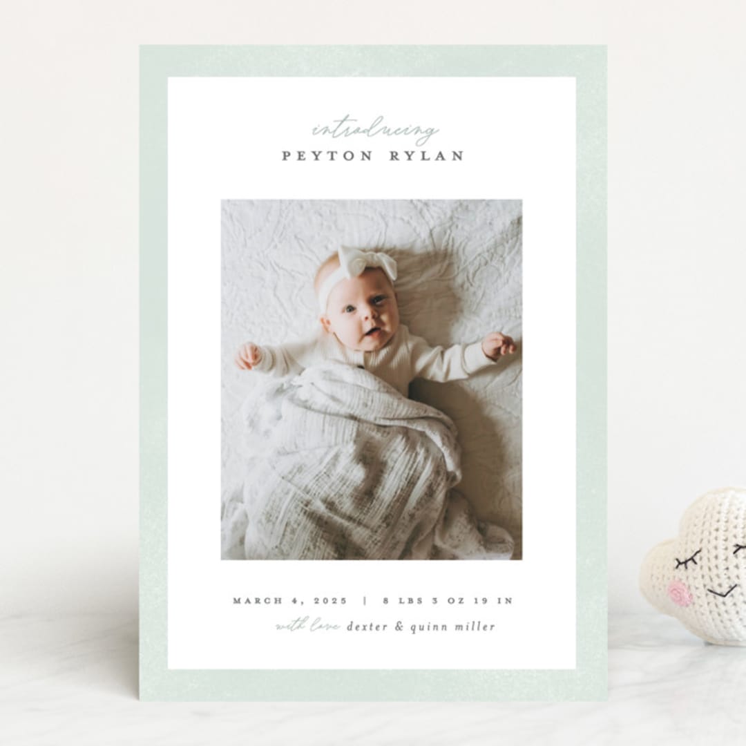 "Story" - Birth Announcements in Sea Salt by Pixel and Hank - Front