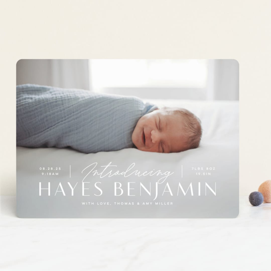 "Typographic Mix" - Birth Announcements in Snow by Michelle Taylor - Front