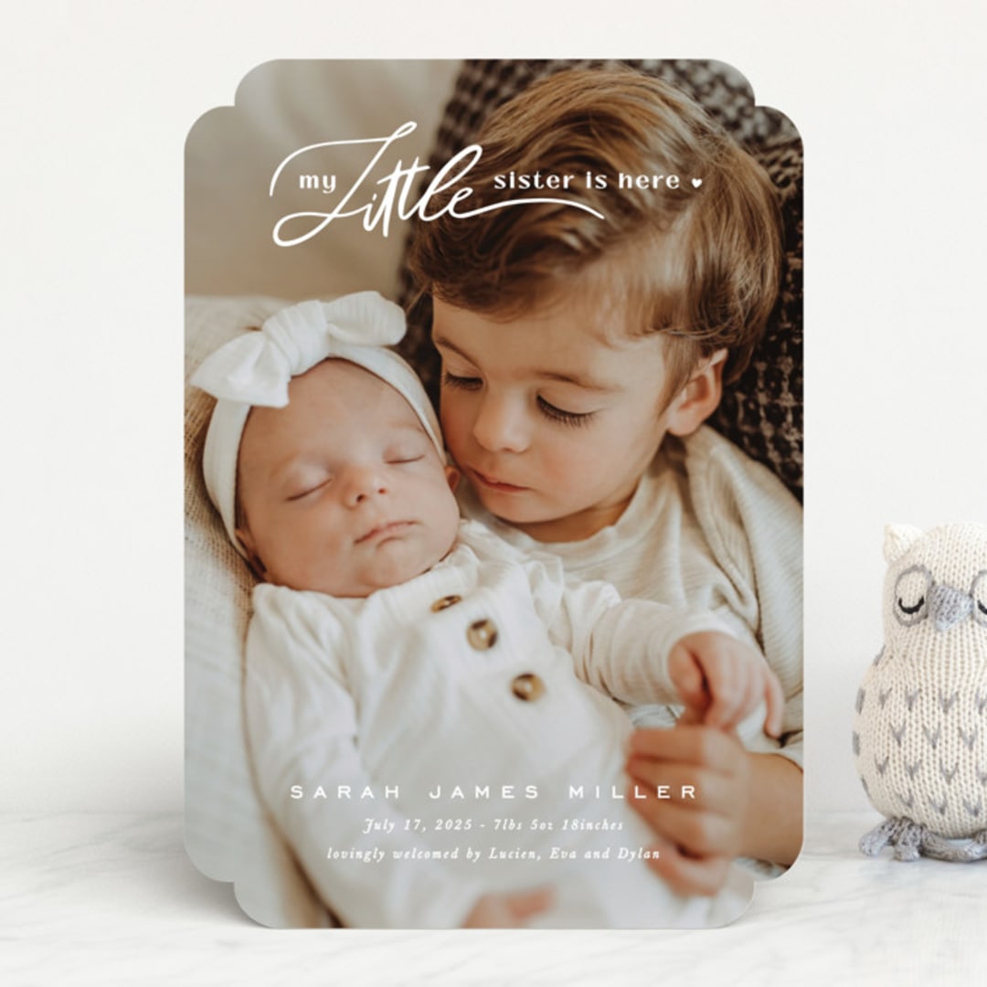 "Sibling intro" - Birth Announcements in Cotton by Creo Study - Front
