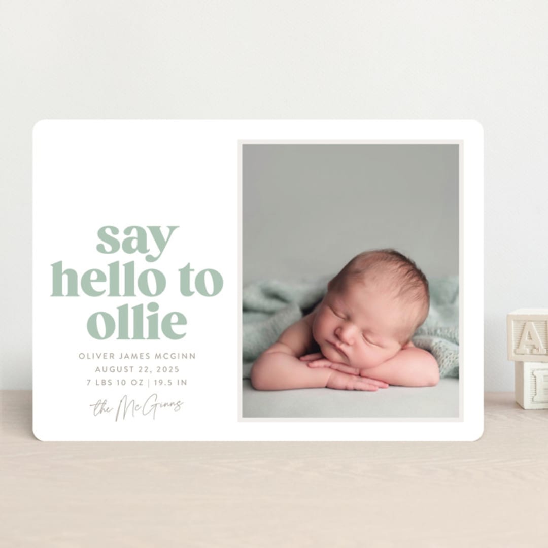"Clarke" - Birth Announcements in Mint by Robert and Stella - Front