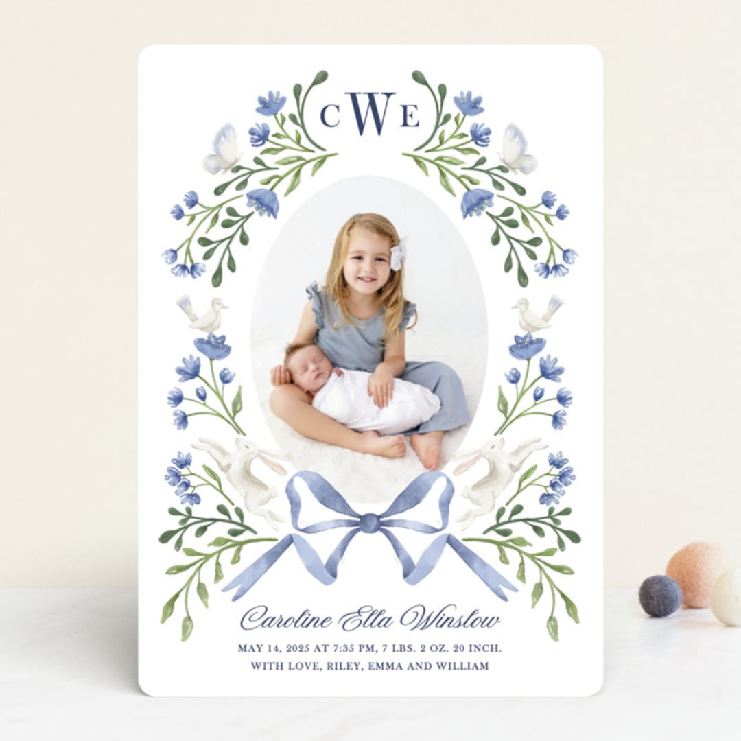 "Floral Forest Friends" - Birth Announcements in Bluebell by Alice Nelen - Front