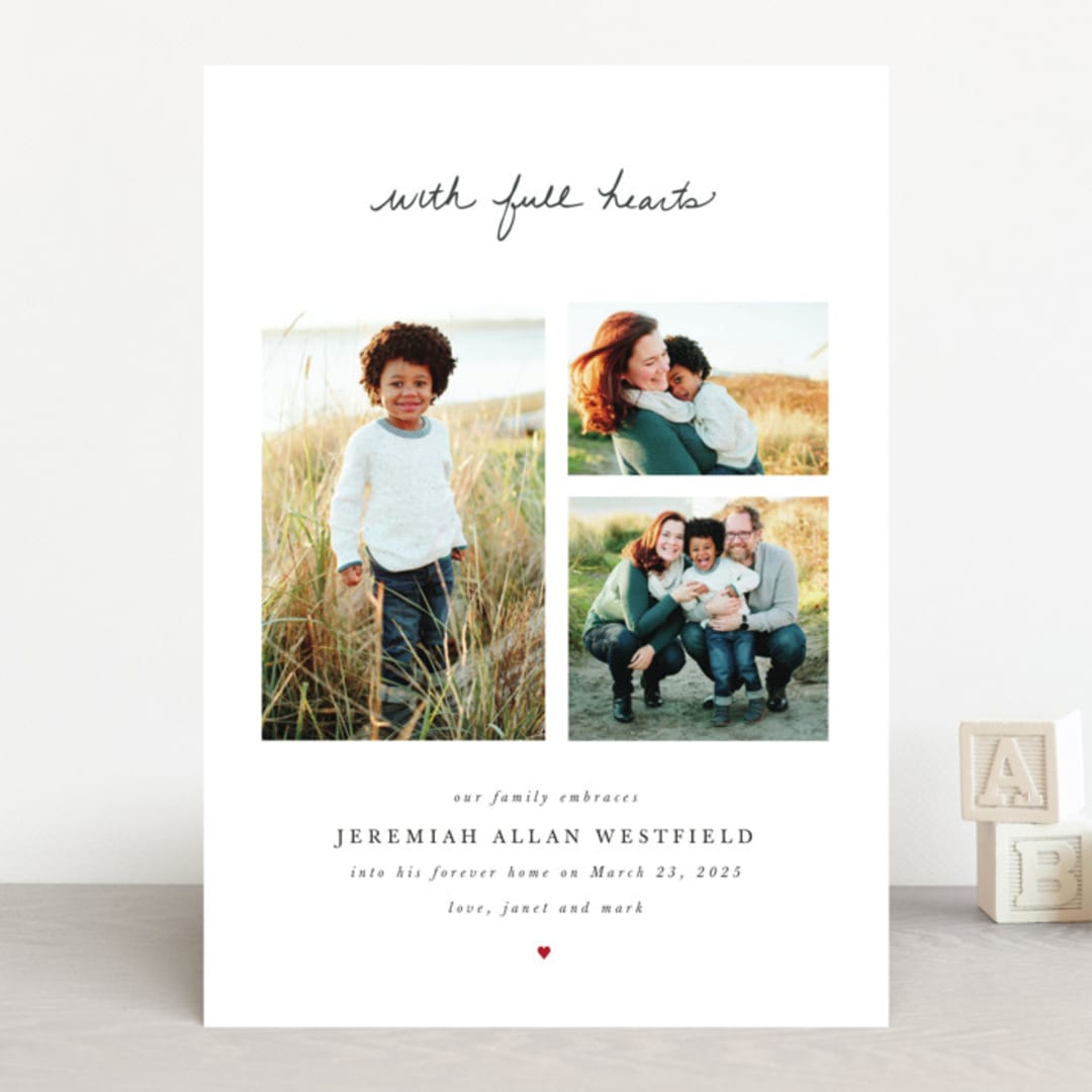 "With Full Hearts" - Birth Announcements in Charcoal by Lisa Assenmacher - Front