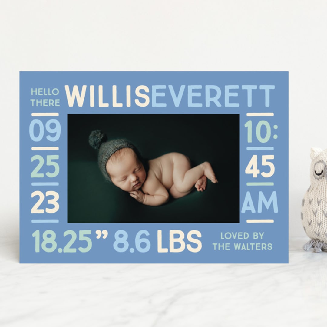 "Colorful Stats" - Birth Announcements in Aqua by Baumbirdy - Front