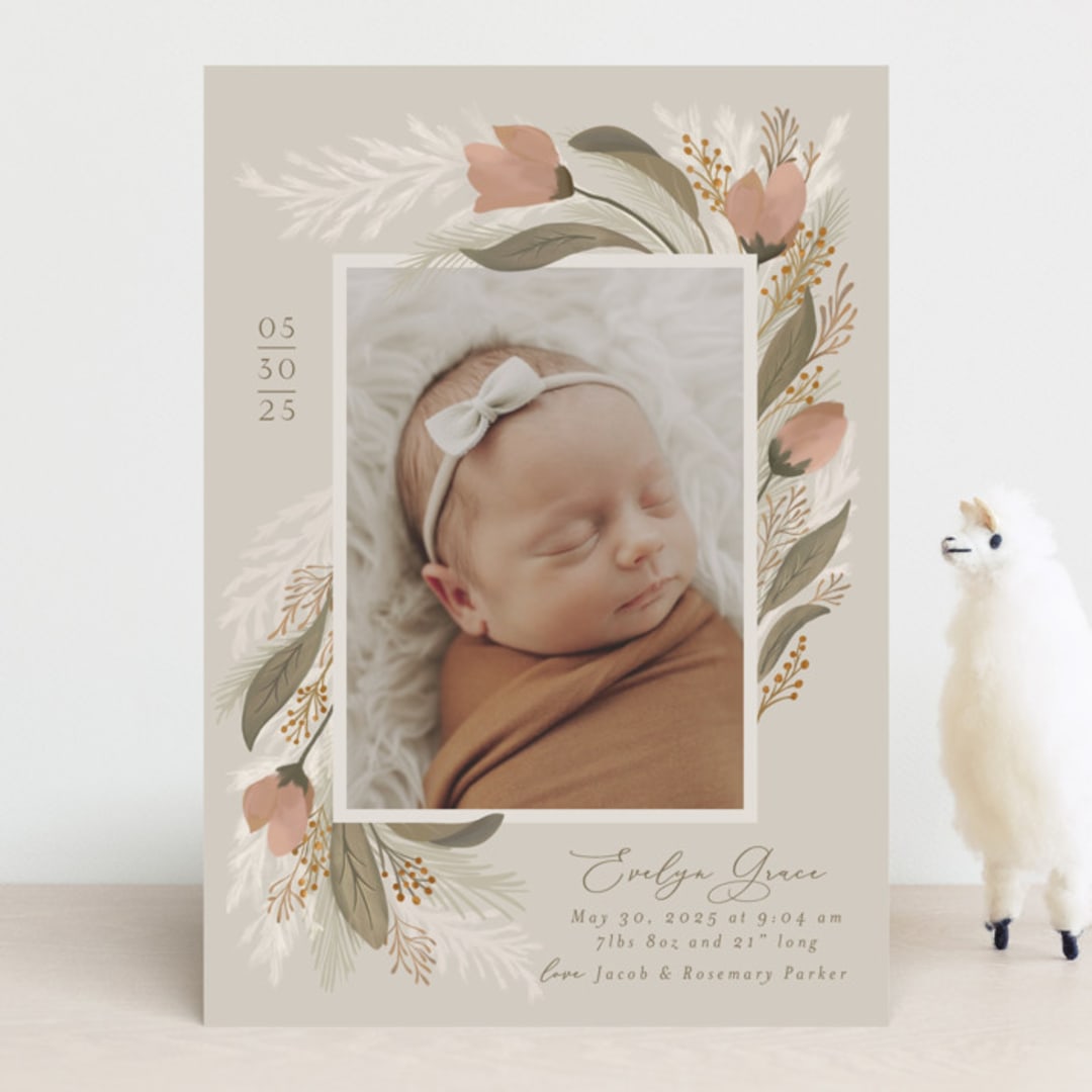 "Boho Bouquet" - Birth Announcements in Rose by Joanna Griffin - Front