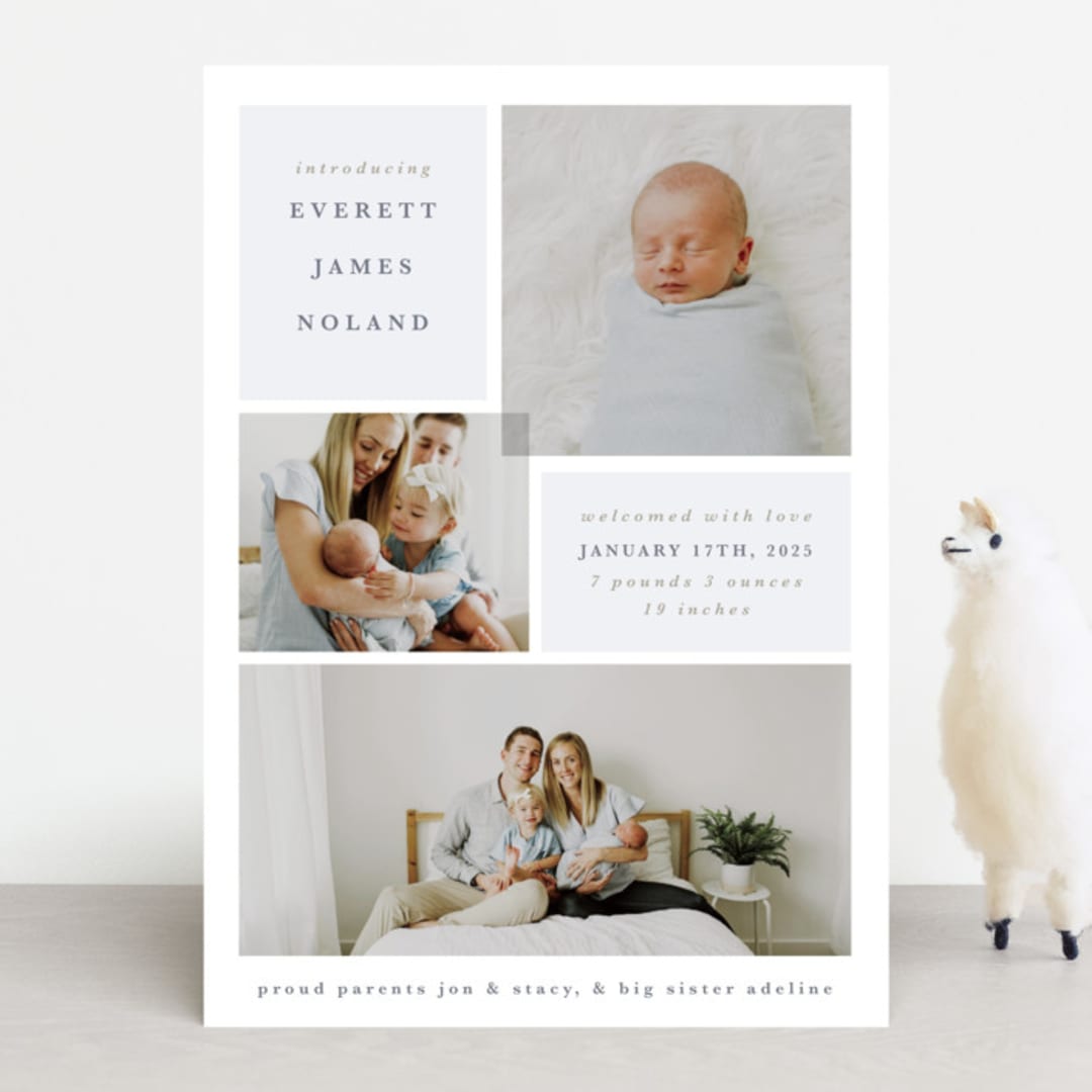 "Love Multiplies" - Birth Announcements in Dusty Blue by Julie Murray - Front