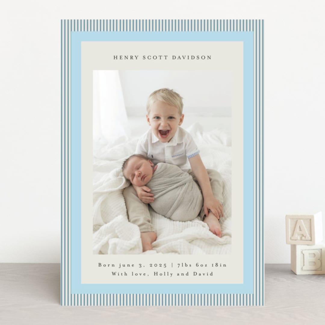 "Modern striped frame" - Birth Announcements in Powder Blue by Jackie Crawford - Front