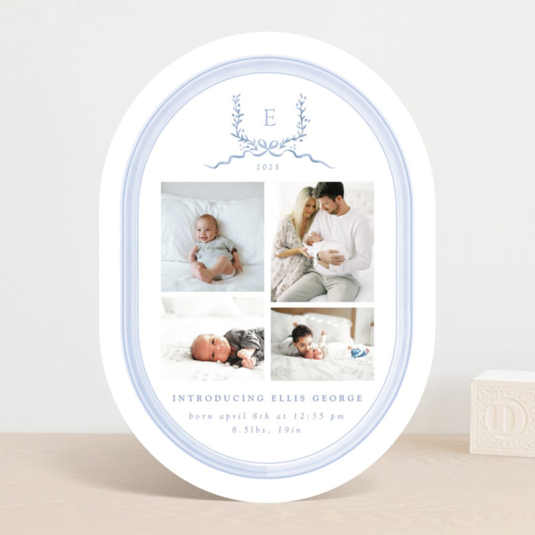 "Festive Monogram" - Birth Announcements in Frost by Corinne Malesic - Front