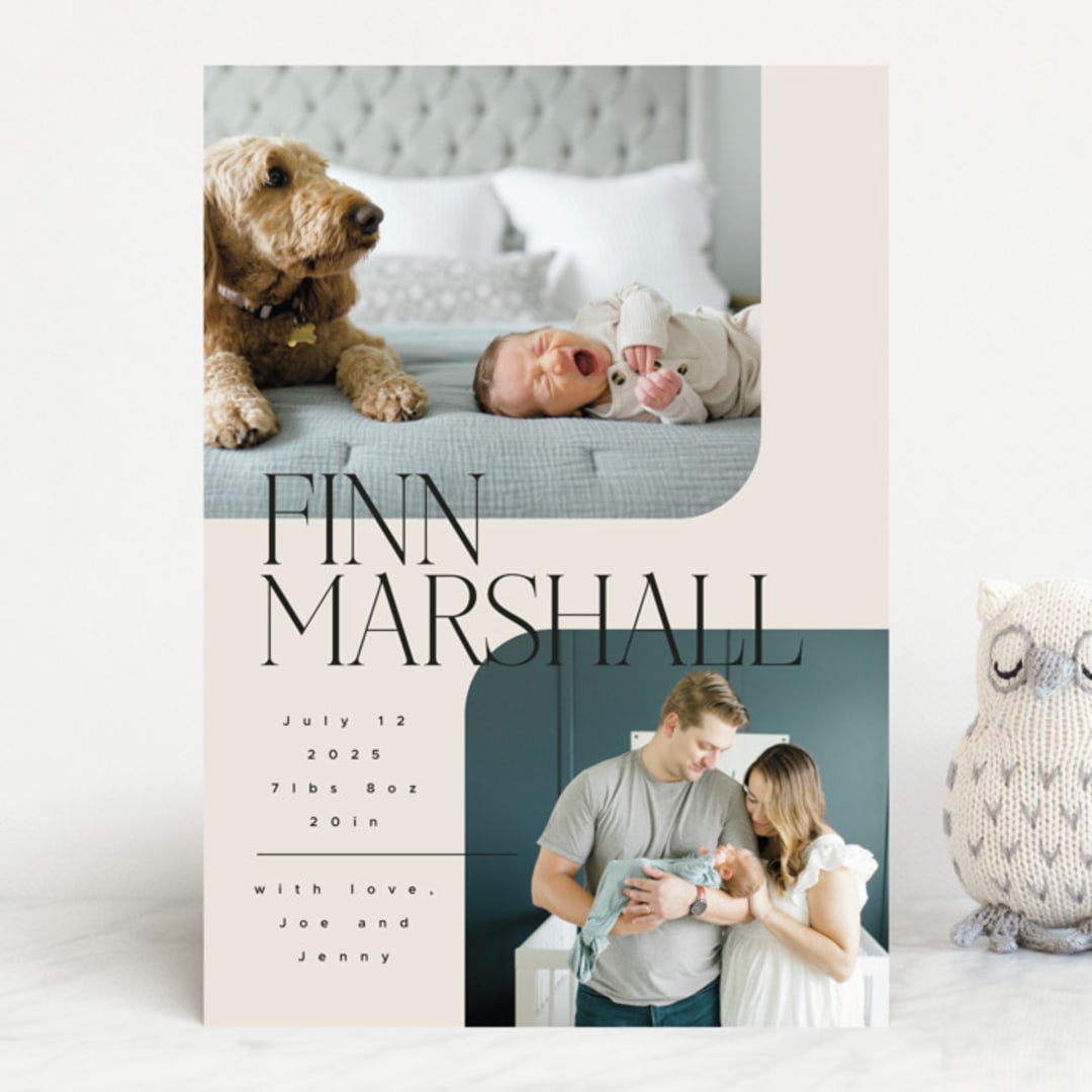 "Happy Overlay" - Birth Announcements in Linen by Kelly Schmidt - Front