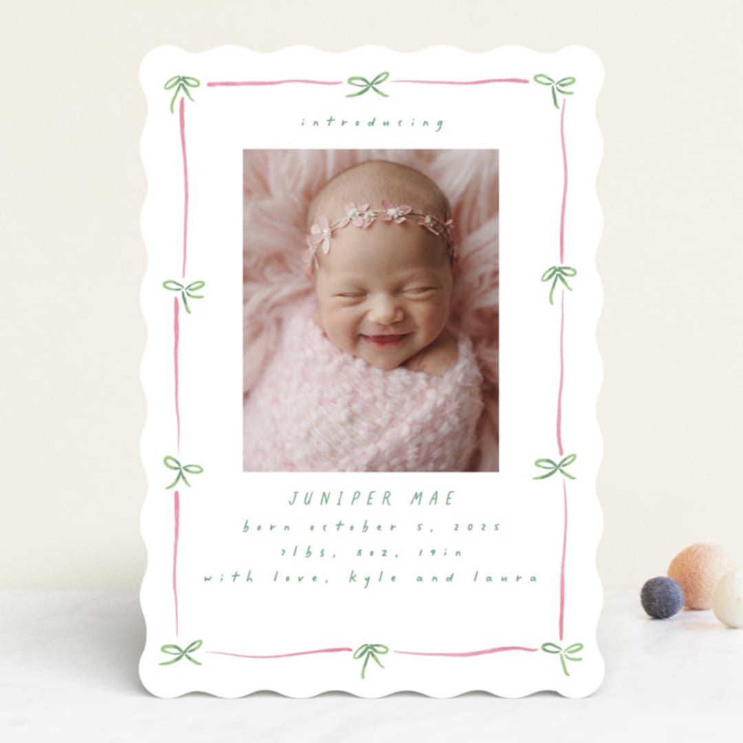 "Preppy Bow Border" - Birth Announcements in Candy by Susan Zinader - Front
