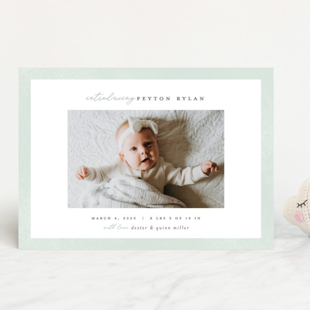 "Story" - Birth Announcements in Sea Salt by Pixel and Hank - Front