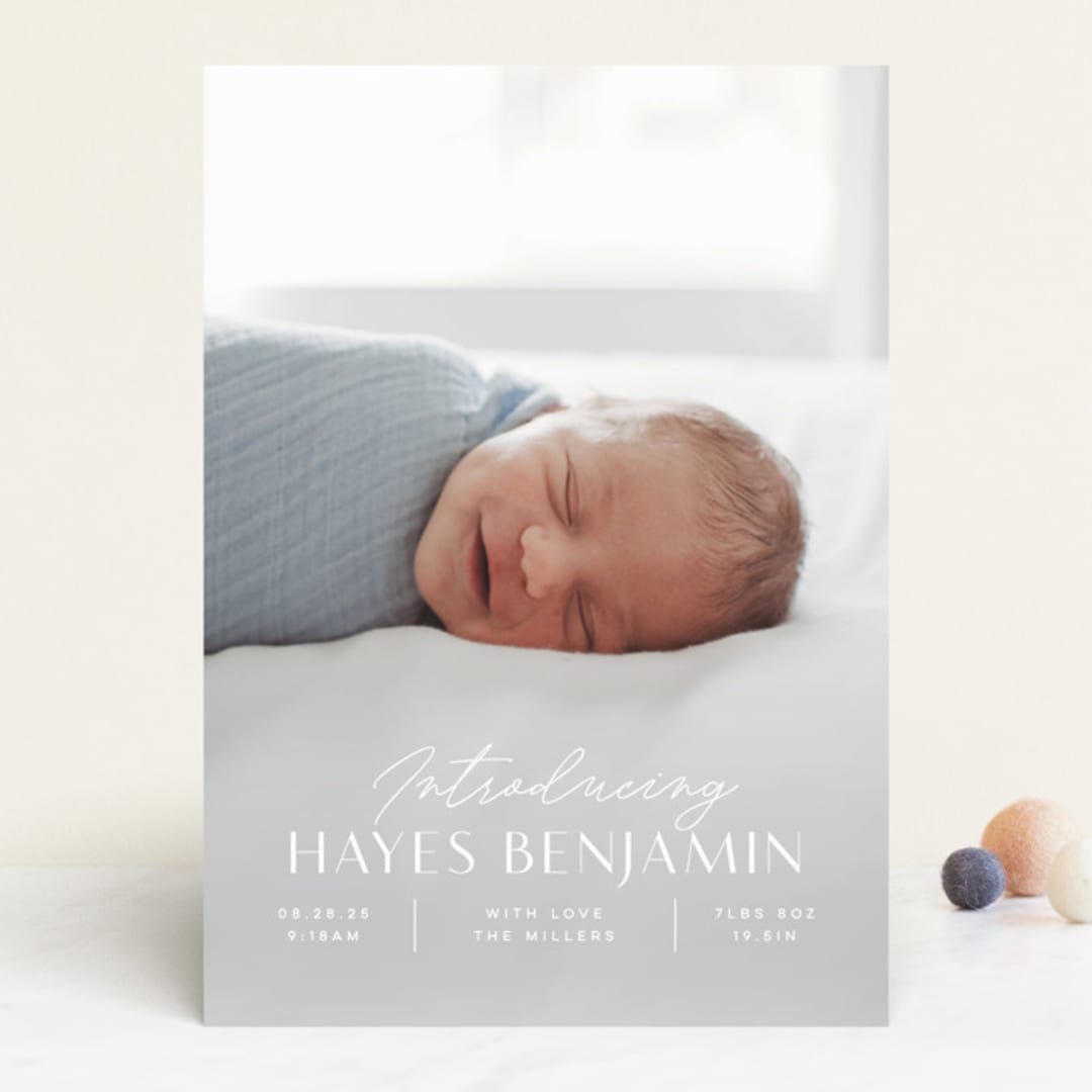 "Typographic Mix" - Birth Announcements in Snow by Michelle Taylor - Front