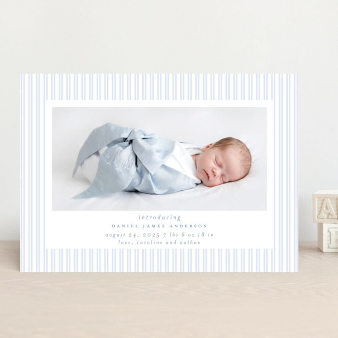 "Pinstripe Frame" - Birth Announcements in Sky by Jennifer Holbrook - Front