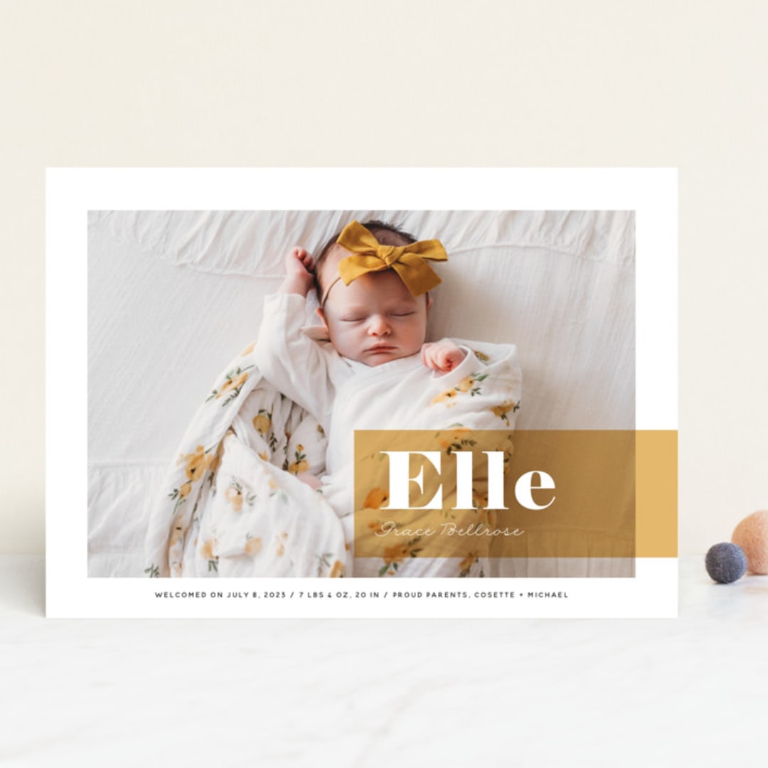 "Magazine Block" - Birth Announcements in Marigold by Maria Hilas-Louie - Front