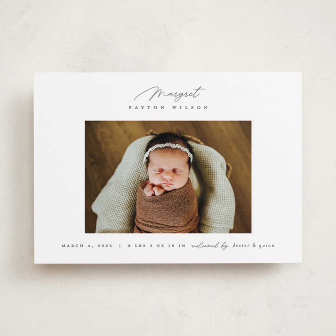 "Simply Lovely" - Birth Announcements in Pearl by Pixel and Hank - Front