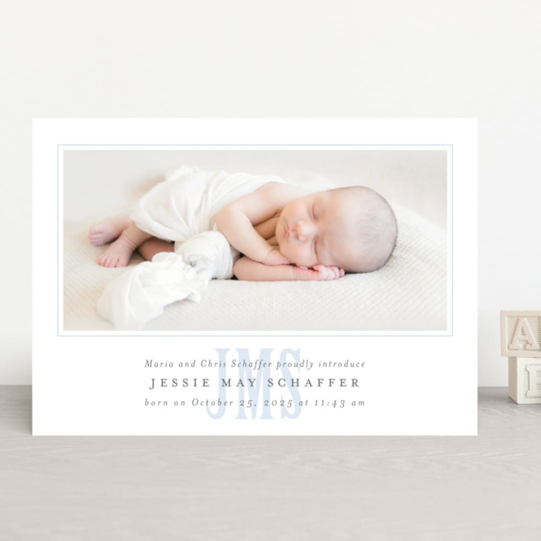 "Classic Monogram" - Birth Announcements in Sky by Erin Hodges - Front