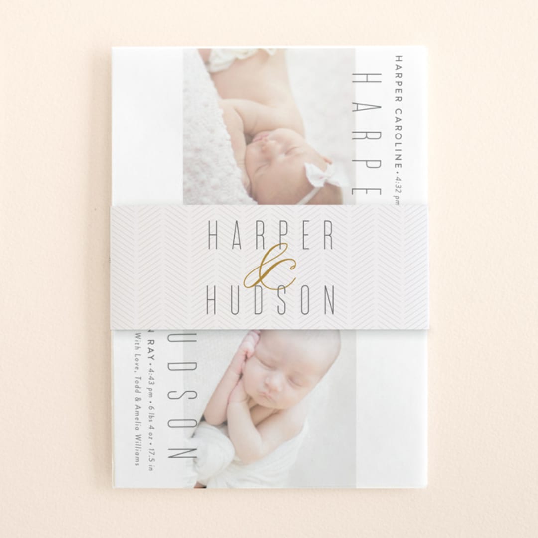 "Double Ampersand" - Birth Announcement Belly Bands in Golden by Jessica Williams - Front