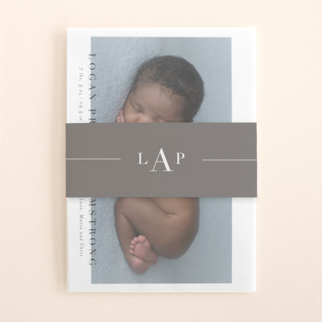 "Menil" - Birth Announcement Belly Bands in Fawn by Megan Davis - Front