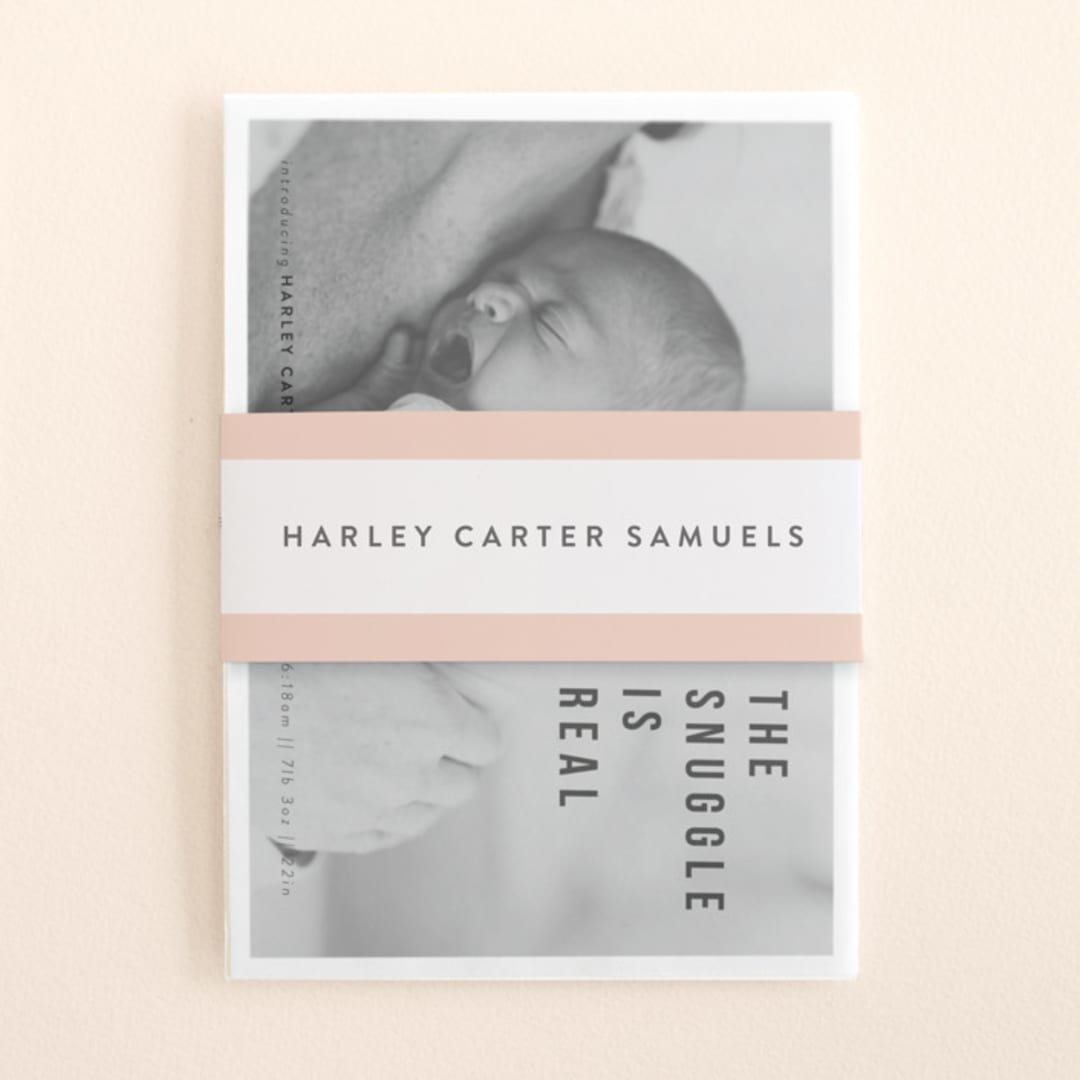 "The Snuggle is Real" - Birth Announcement Belly Bands in Stone by Up Up Creative - Front