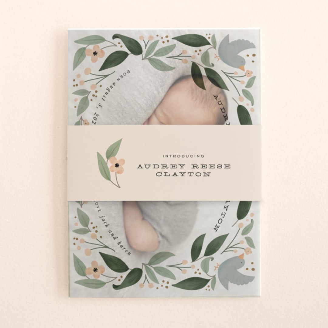 "little birdie" - Birth Announcement Belly Bands in Peach by Leah Bisch - Front