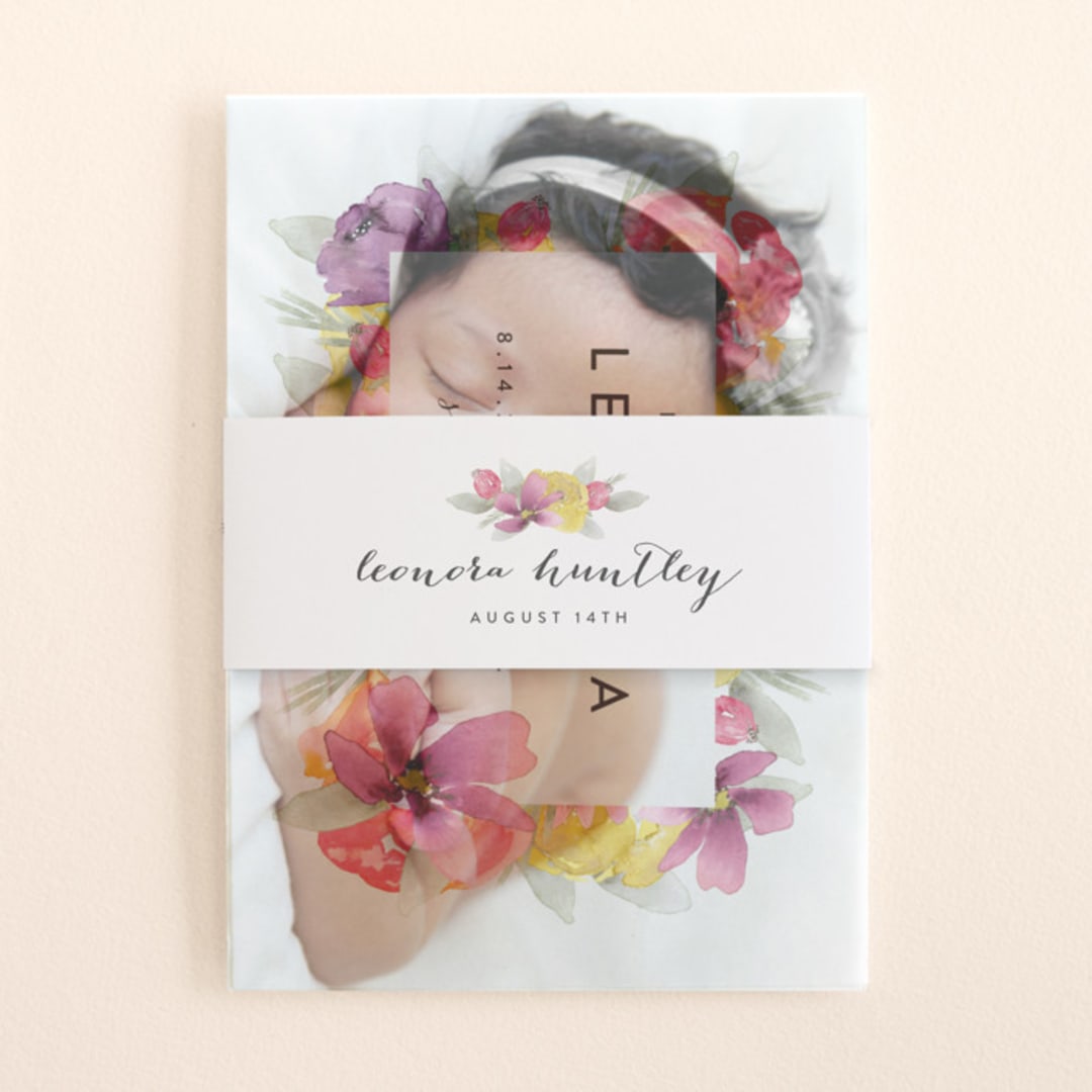 "Floral Welcome" - Birth Announcement Belly Bands in Petal by J. Dario Design Co. - Front