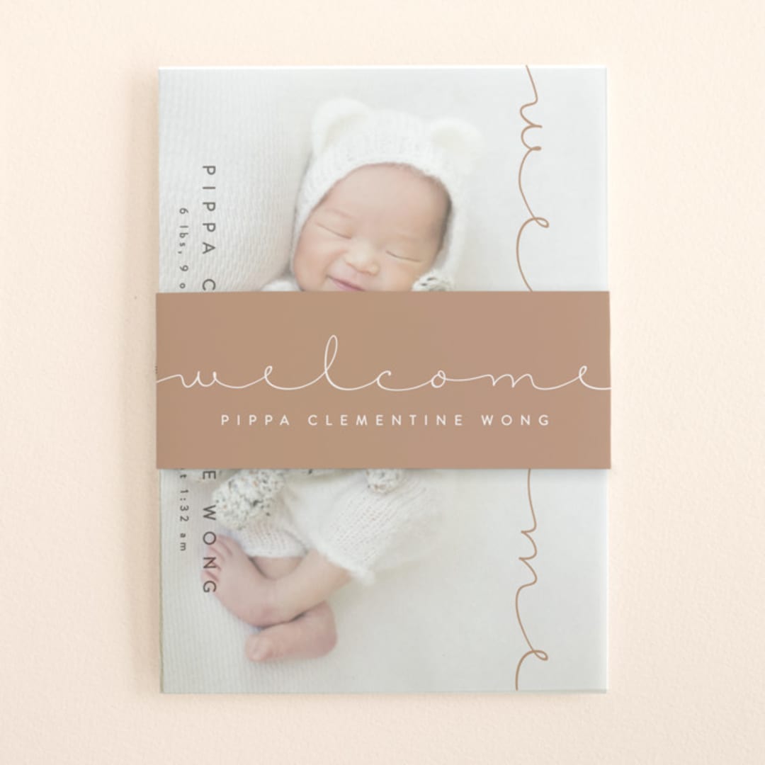 "Delicate Welcome" - Birth Announcement Belly Bands in Sand by Olivia Raufman - Front