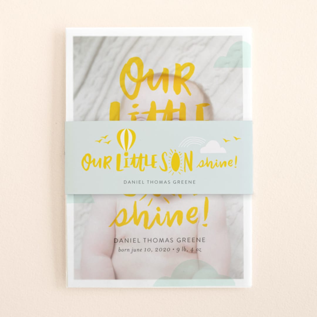 "Little Sonshine" - Birth Announcement Belly Bands in Sunshine by Tanya Lee of Frooted Design - Front