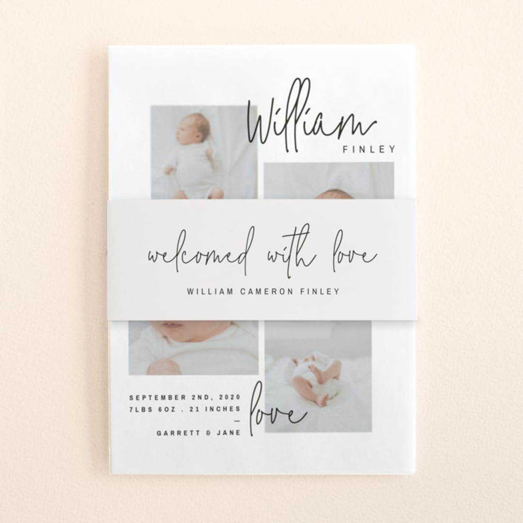 "overjoyed script" - Birth Announcement Belly Bands in Onyx by Lindsay Stetson Thompson - Front
