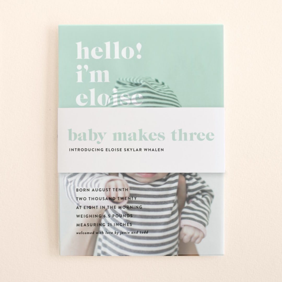 "Modern Block" - Birth Announcement Belly Bands in Sea Mist by Roxy Cervantes - Front