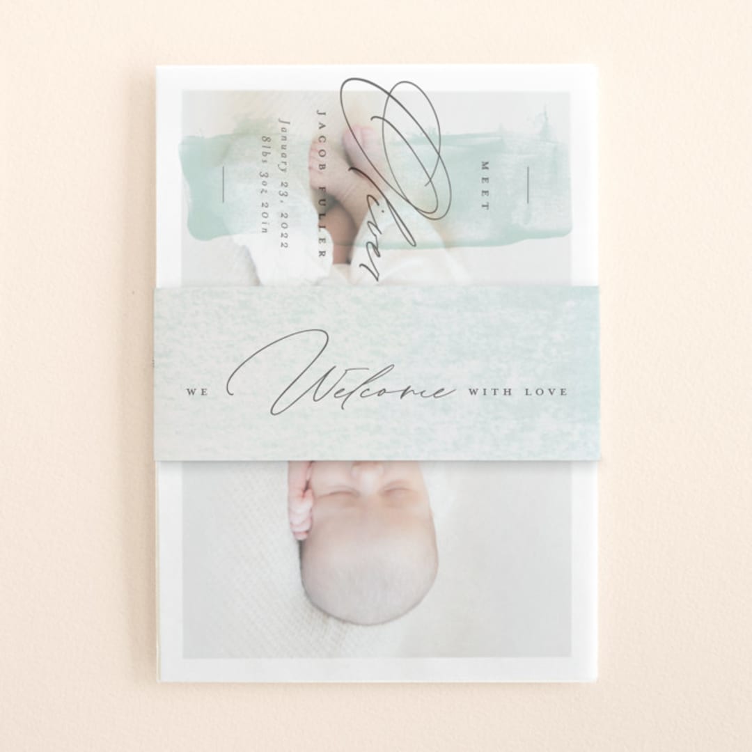 "Fresh Paint" - Birth Announcement Belly Bands in Aqua by Michelle Taylor - Front