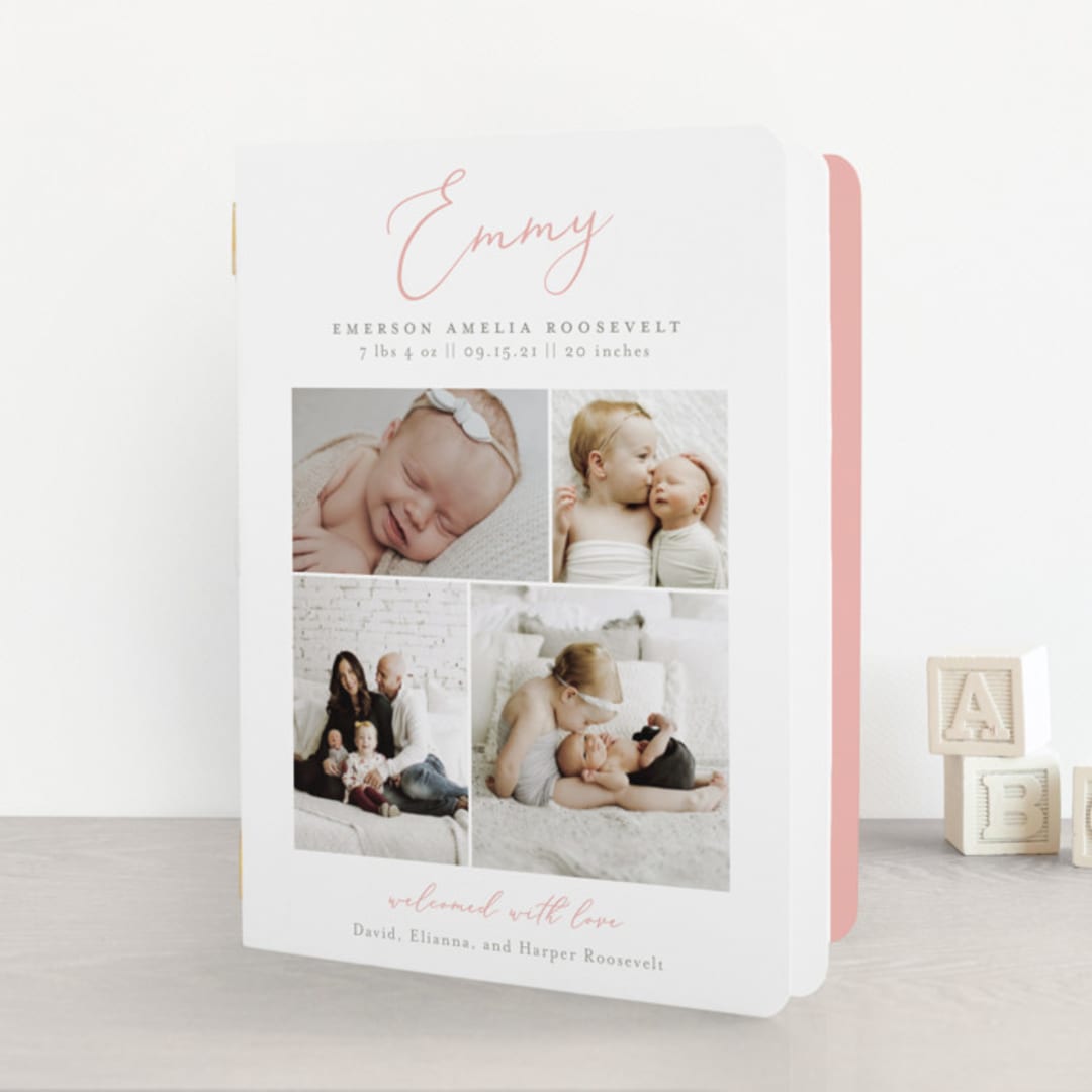 "Namely" - Birth Announcement Booklette™ Cards in Blush by Sarah Brown - Front