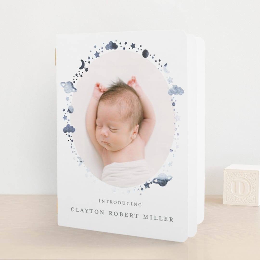 "Our World" - Birth Announcement Booklette™ Cards in Ocean by Jen Merli - Front
