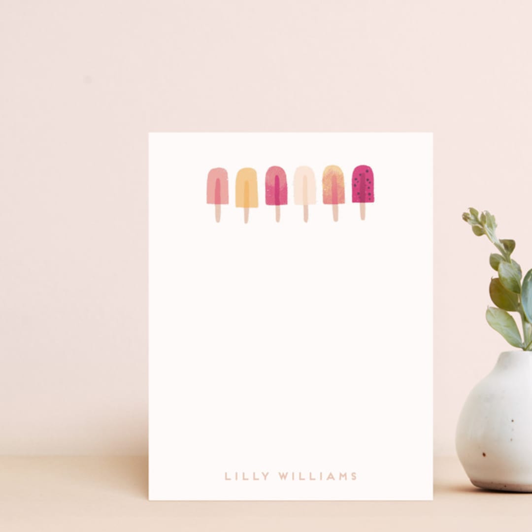 "Ice Pops" - Personalized Stationery in Strawberry by Rebecca Smith - Front