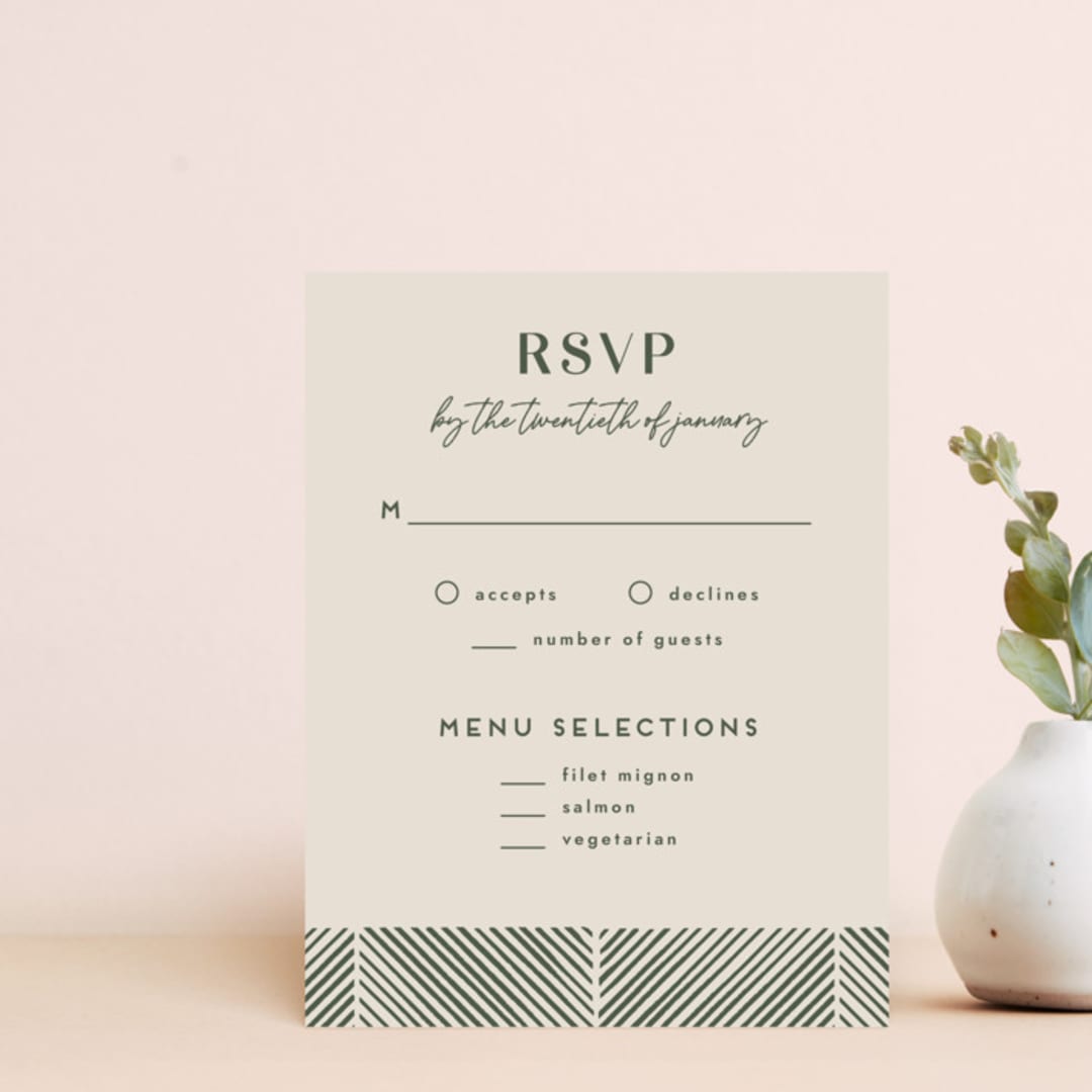 "Herringbone Frame RSVP Card" - Personalized Stationery in Sage by Amber Barkley - Front