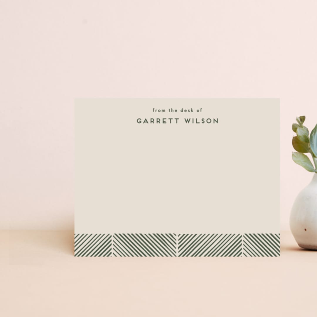 "Herringbone Frame Stationery" - Personalized Stationery in Sage by Amber Barkley - Front