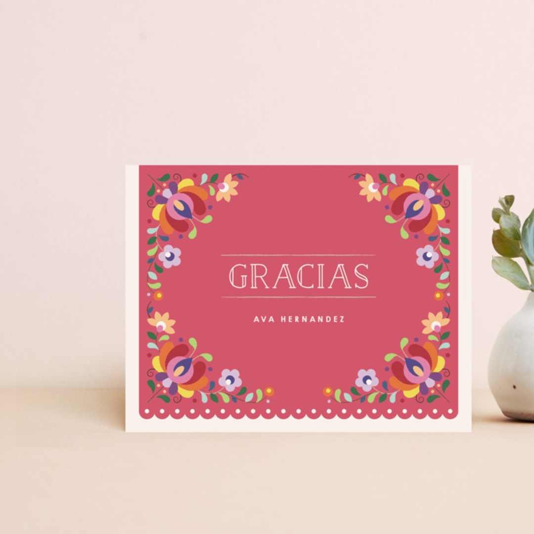 "Botanical Banner Notecard (Gracias)" - Personalized Stationery in Magenta by Amber Barkley - Front