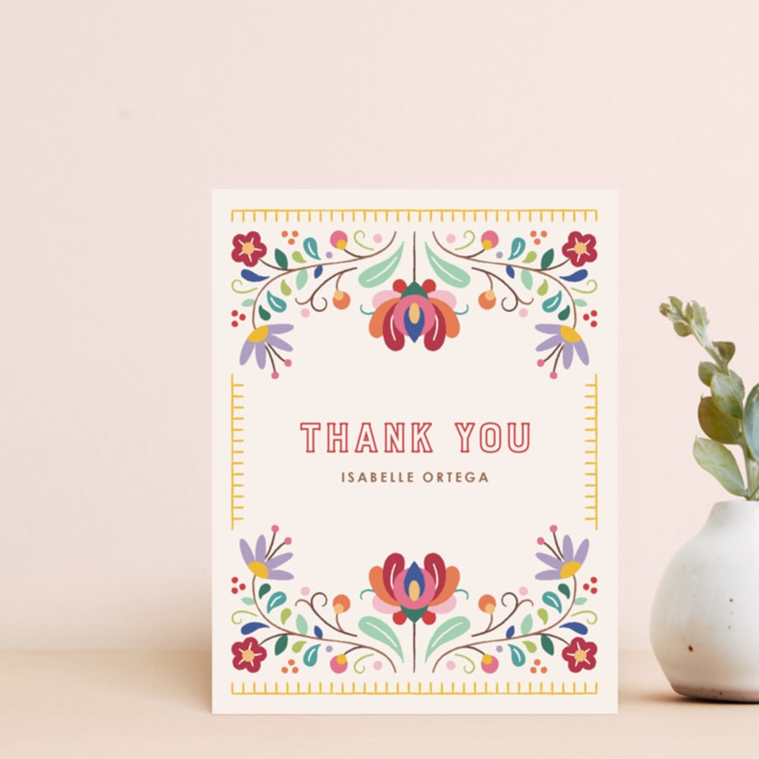 "Fiesta Florals Notecard (Thank You)" - Personalized Stationery in Ivory by Amber Barkley - Front