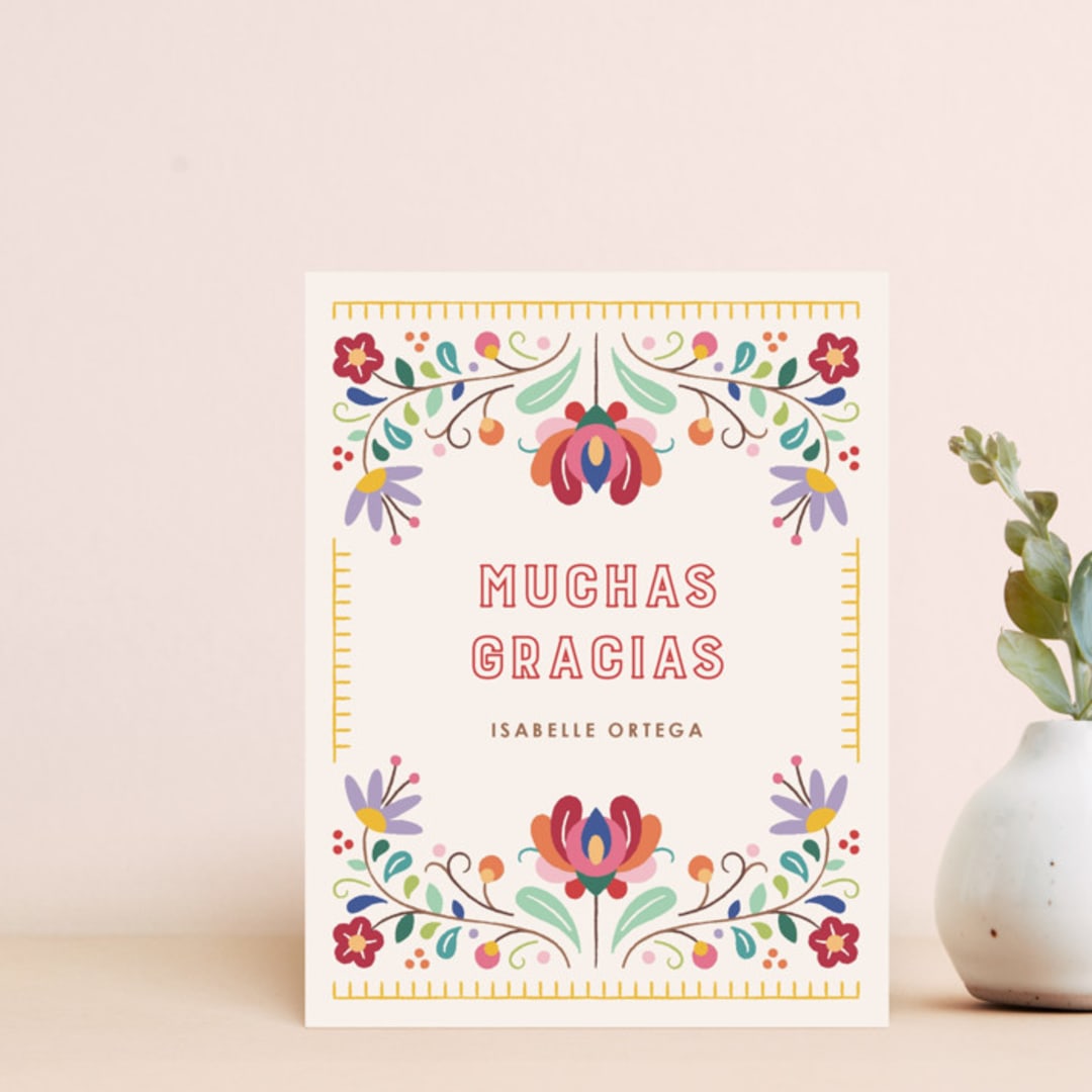 "Fiesta Florals Notecard (Muchas Gracias)" - Personalized Stationery in Ivory by Amber Barkley - Front