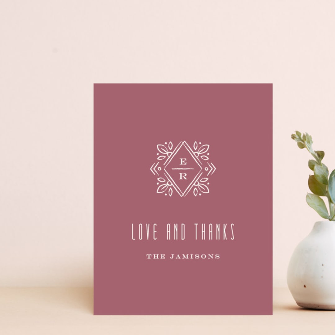 "Diamond Monogram Thank You Card" - Personalized Stationery in Rose by Amber Barkley - Front