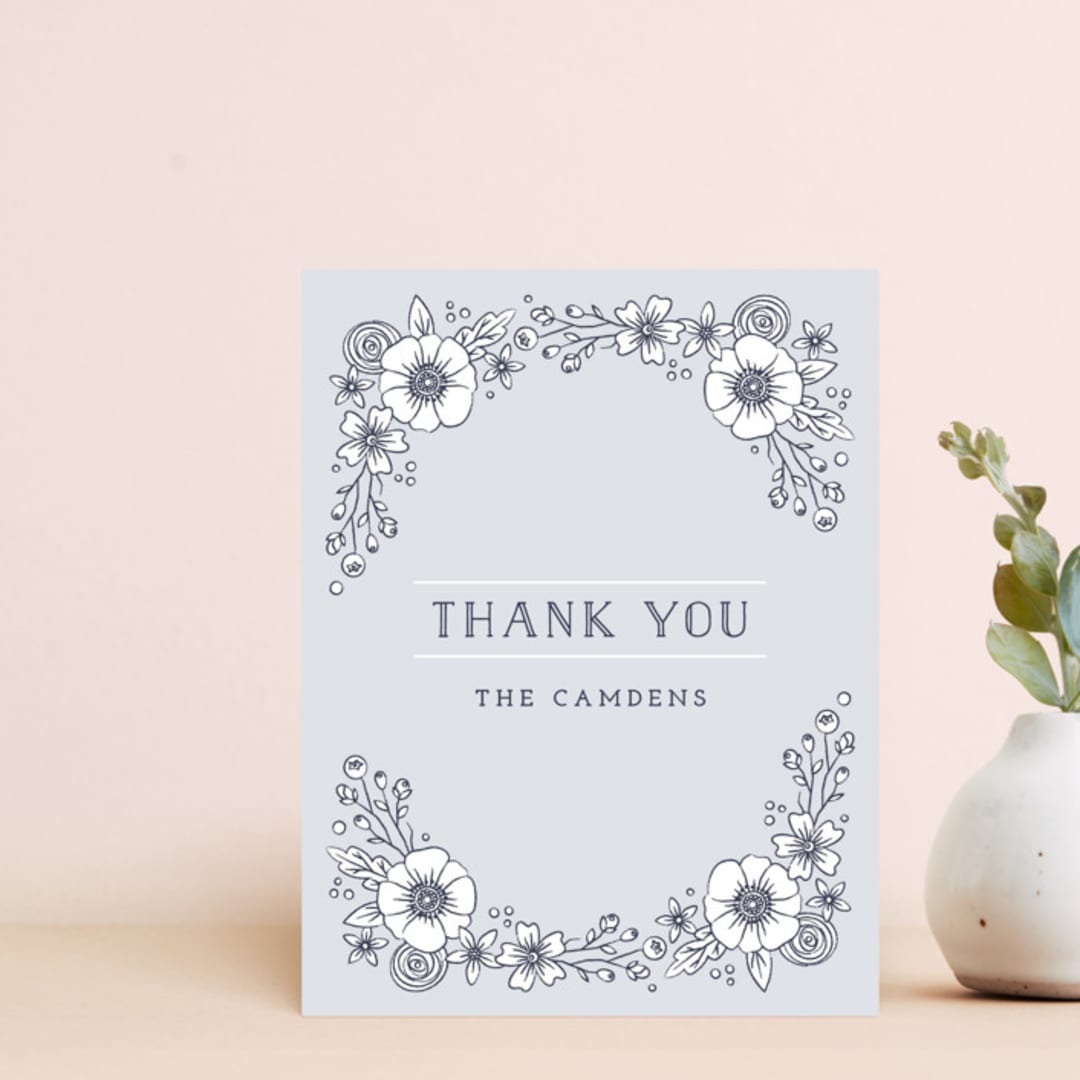 "Vintage Blooms Thank You Card" - Personalized Stationery in Midnight by Amber Barkley - Front